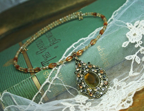 Vintage Monet Choker Necklace, Ornate Pendant Cho… - image 3