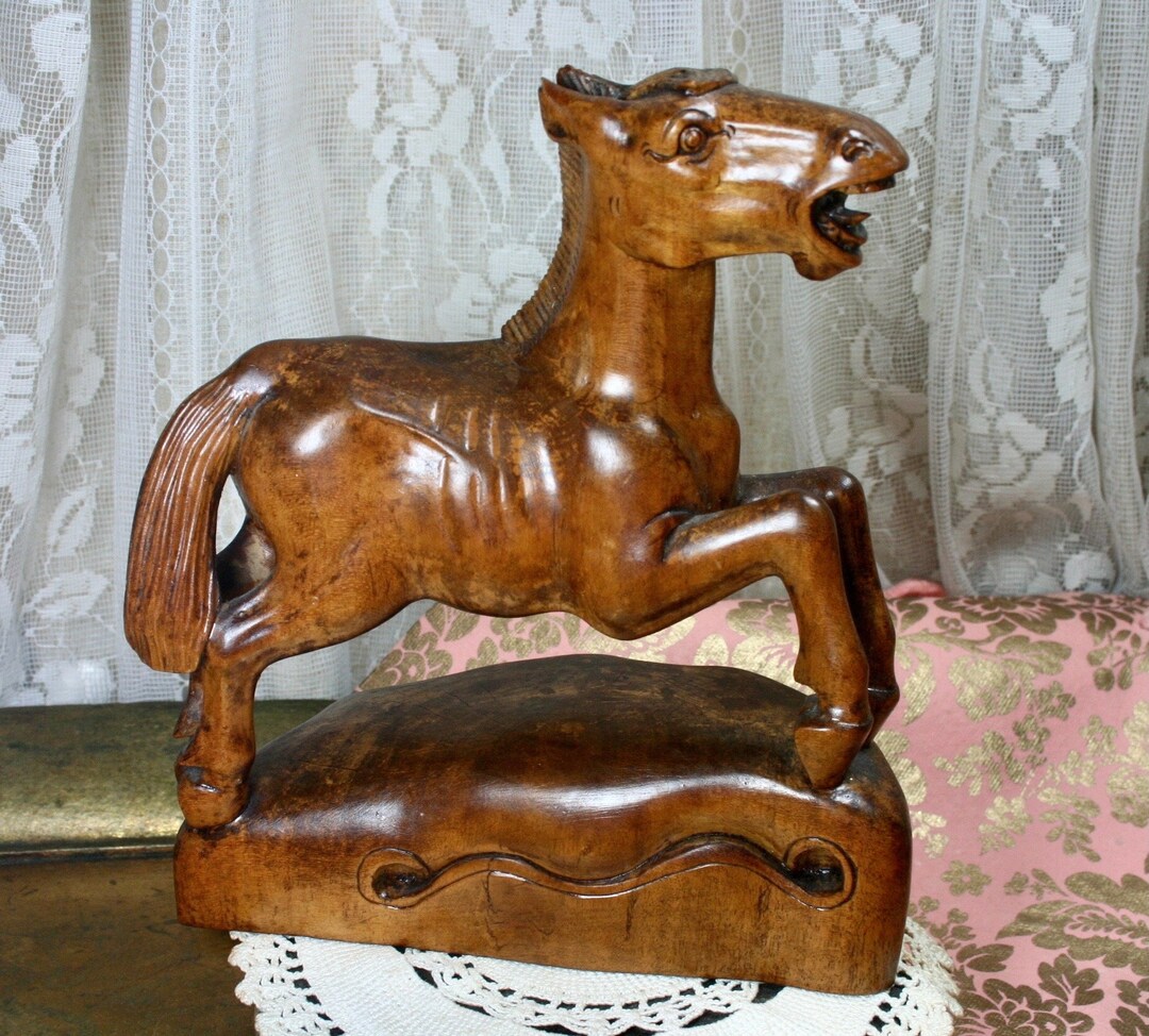 Vintage Horse Sculpture, Handmade Balinese Wood Horse, Horse Figurine