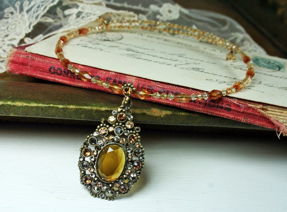 Vintage Monet Choker Necklace, Ornate Pendant Cho… - image 1