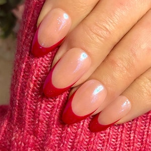 Hailey Bieber Red Tip Chrome Press on Nails, Red Tip Nails, Acrylnägel, Press on Nails, Fake Nails, Chrome