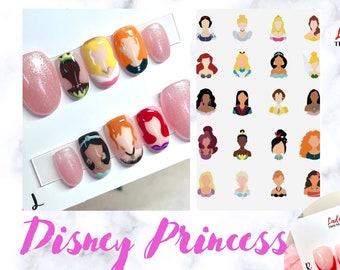 Disney Princess Tips Stick on Nails, Disney Nails, Disney Press on Nails, Acrylic Nails, Belle, Moana, Jasmine, Ariel