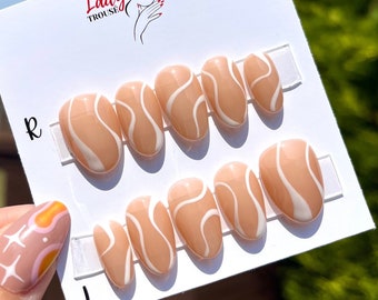 White Swirl Press On Nails