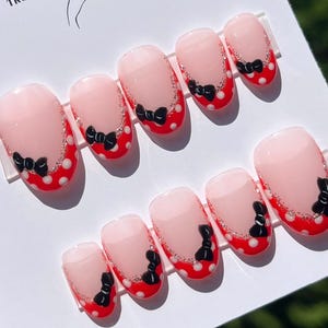 Minnie Mouse French Disney Press on Nails, Press on Disney Nails, Acrylic Nails, Press on Nails