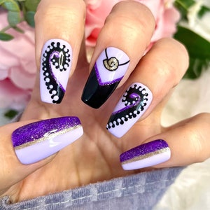 Disney Ursula Villains Stick on Nails, Disney Nails, Disney Press on Nails, Acrylic Nails, Disney themed Nails, Little Mermaid