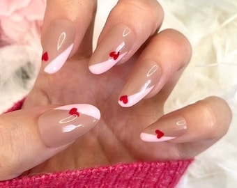 Pink French Tip Heart Press on Nails