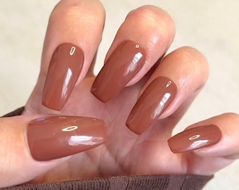 Chocolate Brown Press On Nails: Fall Autumn False Nails