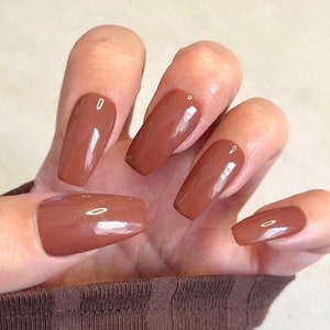 Brown Chocolate Press on Nails, Brown Stick on Nails, Glue on Nails, False Nails, Acrylic Nails, Plain Nails, Fall and Autumn