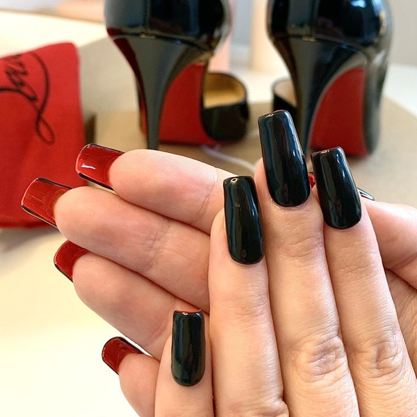 Red Bottom Inspired Press on Nails, Black and Red Stick on Nails, Glue on Nails, Designer Nails, False Nails, Black and Red, Nail Set