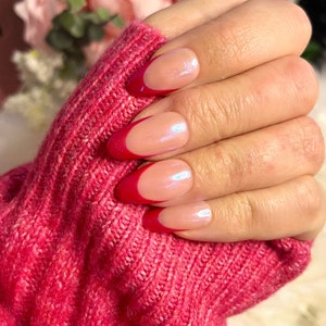 Hailey Bieber Red Tip Chrome Press on Nails, Red Tip Nails, Acryl Nails, Press on Nails, Fake Nails, Chrome afbeelding 4