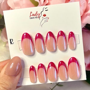 Hailey Bieber Red Tip Chrome Press on Nails, Red Tip Nails, Acryl Nails, Press on Nails, Fake Nails, Chrome afbeelding 5