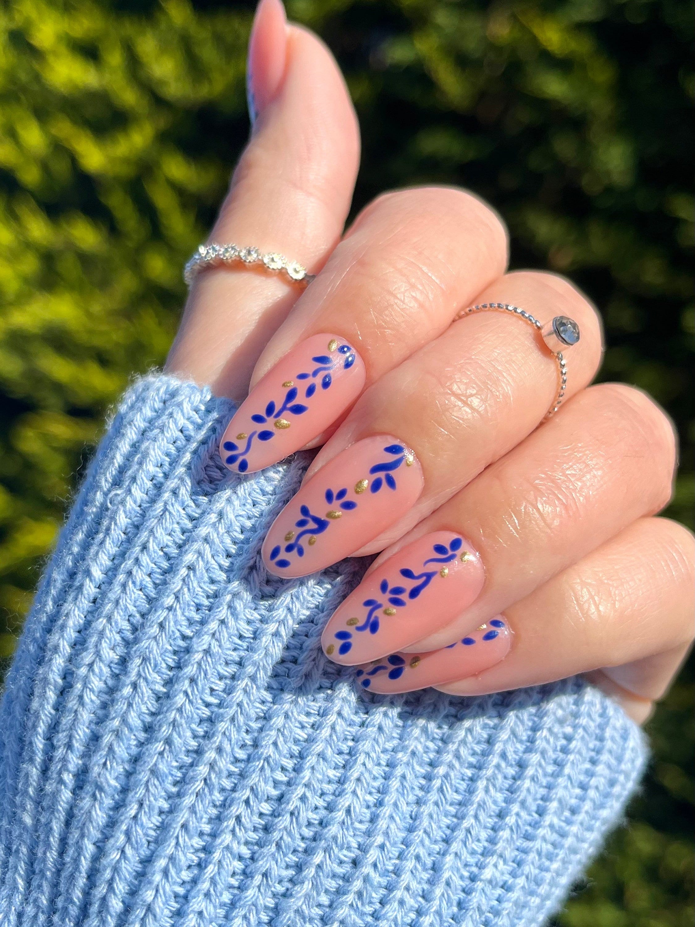 Blue Floral Nails