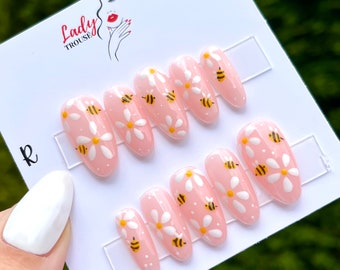 Bee and Floral Press on Nails, Bumblebee Press on Nails