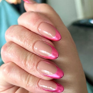 Chrome French Press on Nails, Chrome Stick on Nails, Acrylic Nails, Pink, Purple, Red, Green, Orange, Blue, Gold Chrome Nails