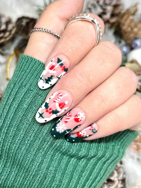 Christmas Press on Nails, Green Holiday Decals - Etsy