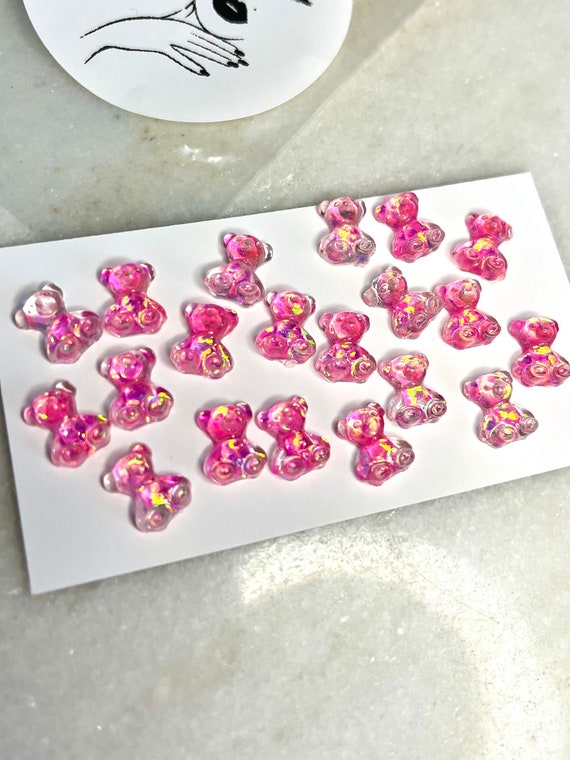 20 Mini Pink Glitter 3D Bear Nail Art Charms Pink Resin Bear Nail Supplies  Craft Supplies Nail Charm Arcylic Bear Gummy Bear 