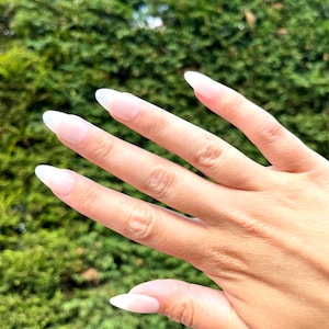 Hailey Bieber Glazed Donut Stick on Nails, Almond Milky White Nails, Acrylic Nails, Press on Nails, Fake Nails, Bridal Wedding