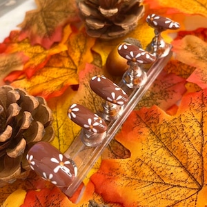 Brown Floral Fall Stick on Nails, Press on Nails Brown Flowers, Brown Nails,  Press on Acrylics, Autumn Fall Nails