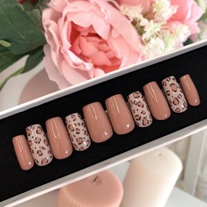 Brown Nude Leopard Print Press on Nails Stick on Nails in image 3