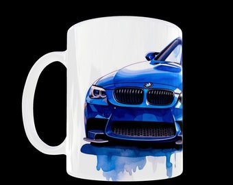 Blue BMW M3 Car mug water colour car art Coffee Mug Tea cup BMW mug personalised mug