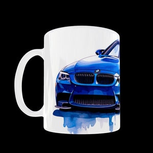 Blauwe BMW M3 auto mok water kleur auto kunst koffiemok theekop BMW mok gepersonaliseerde mok