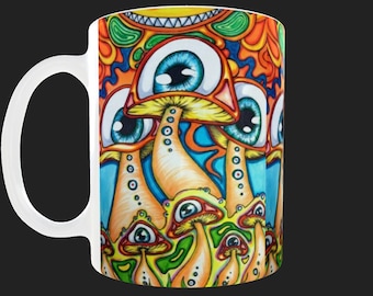 Trippy Mushroom Mug: Psychedelische Kunst Keramiktasse (11 Unzen)