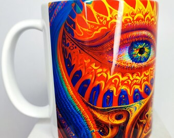 Psychedelische Kunst Kaffeetasse: Trippy Mehrfarbenkeramiktasse (11 Unzen)