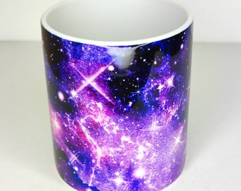 濃いピンク、紫、銀河、宇宙、スターダスト、星、夜空、コーヒーマグ