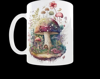 Watercolor Mushroom Mug: Magic Forest Toadstool Coffee Cup
