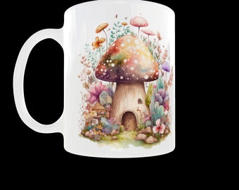Watercolor Mushroom Mug: Magic Forest Toadstool Coffee Cup