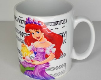 Taza con partituras de la princesa Ariel de Disney, regalo de cumpleaños y Navidad, tamaño de 11 oz