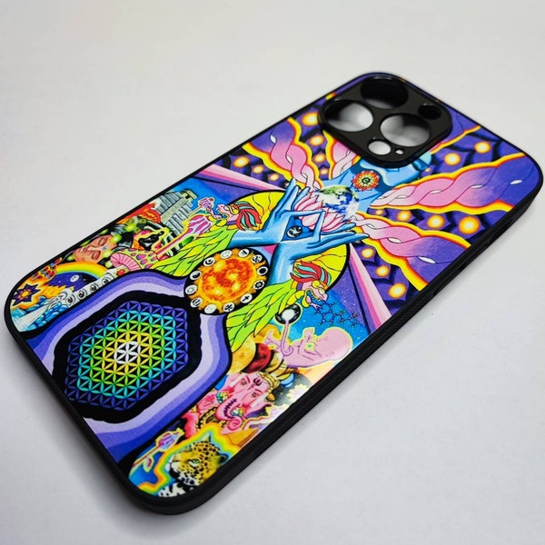 DMT trippy art iPhone case psychedelic art Psy trance Rubber iPhone 14 pro max Case