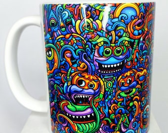 Trippy Psychedelic Art Kaffeebecher: Mehrfarbige Keramik 11 Unzen Tasse