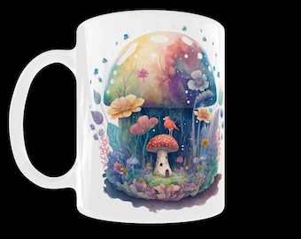 Watercolor Mushroom Mug: Magic Forest Toadstool Coffee Cup