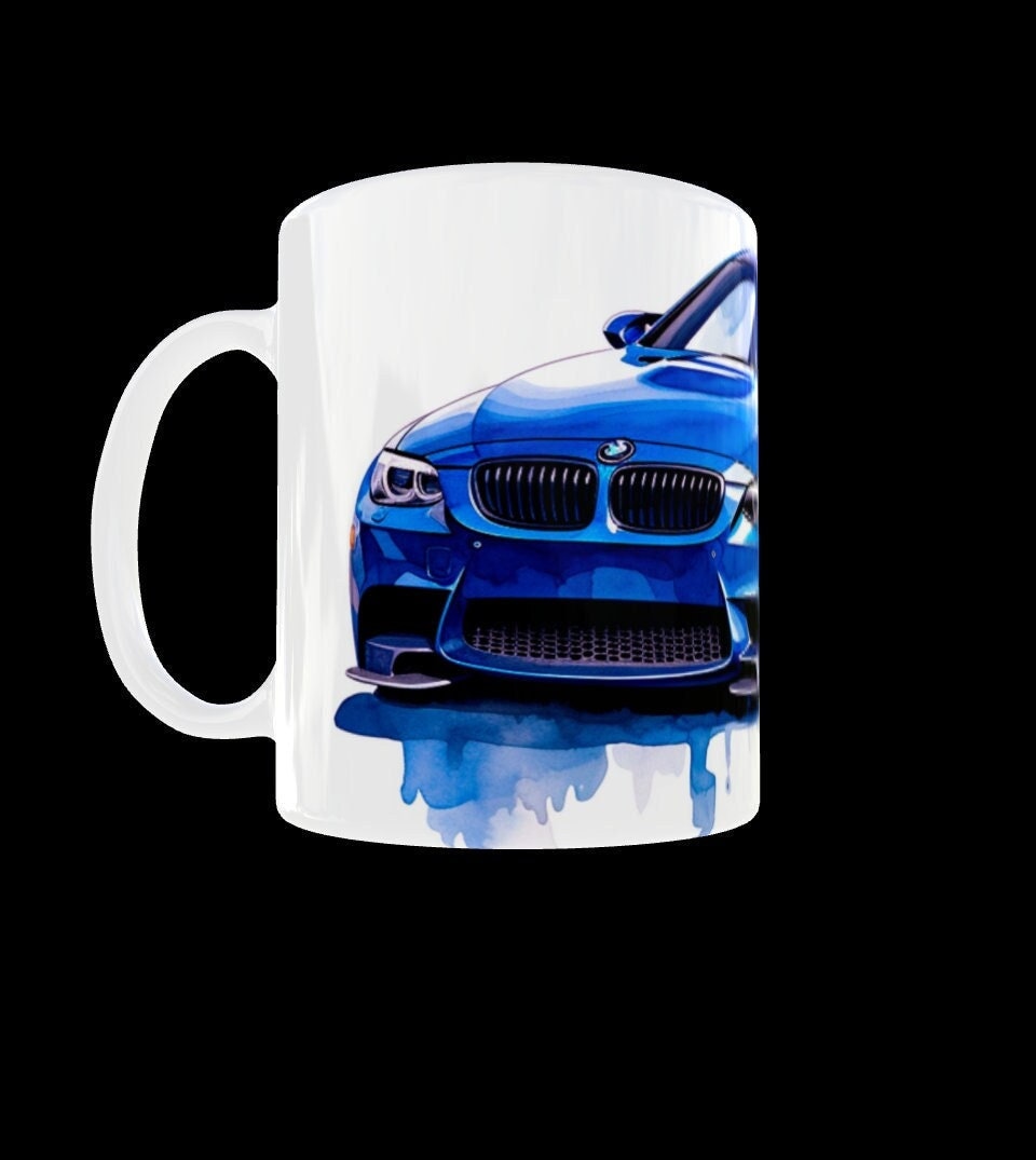 Blaue BMW M3 Auto Tasse Wasserfarbe Auto Kunst Kaffeetasse Teetasse BMW Tasse personalisierte Tasse