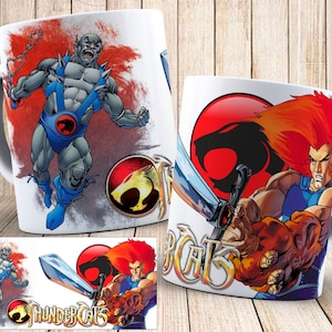 Thundercats Charaktere Becher Löwe oder Gepard Liono Panthera Snarf Karikatur 1980er Jahre 11 Unze Keramik Kaffee, Teebecher verpackt