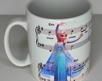 Disney Princess Elsa frozen sheet music Mug, Birthday, Christmas Gift, Size 10oz