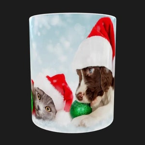 Linda taza de Navidad Mascotas Perro Gatito Cachorro Cachorro Taza de café Taza de té Taza de té Taza de gato