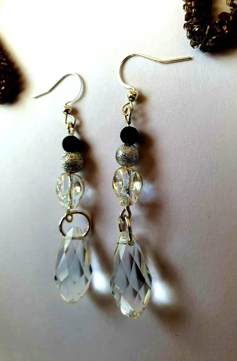 crystal Skull glass lava sterling silver earrings
