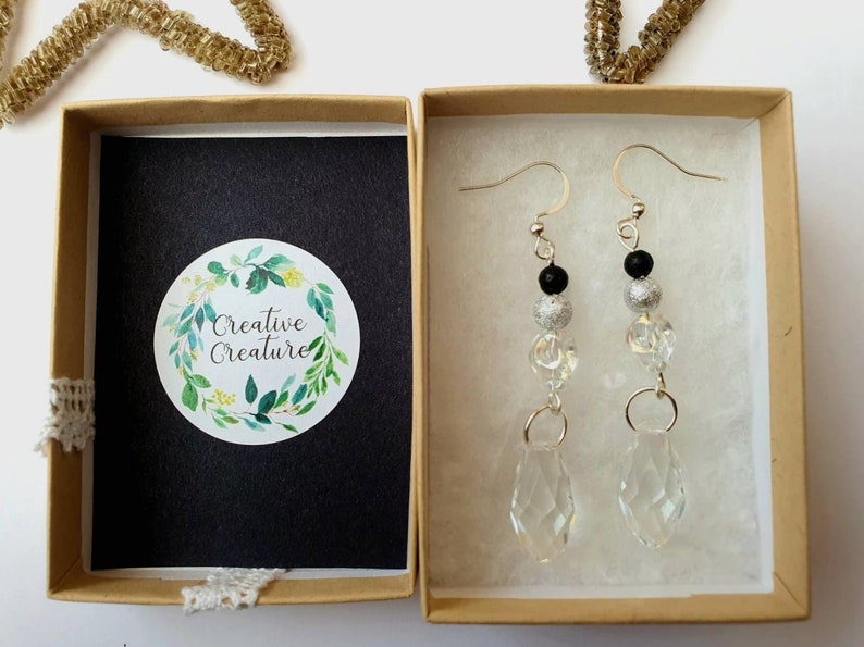 crystal Skull glass lava sterling silver earrings