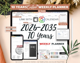 Digital Weekly Planner Goodnotes, 2026 - 2035 Ten Years, ipad planner, Goodnotes Planner, Digital Calendar Planner, Weekly Calendar, Sticker