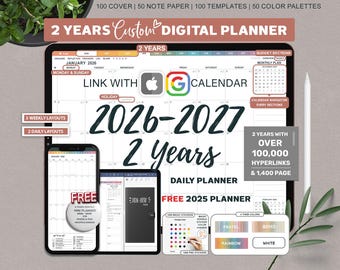 2026 2027 Digital Planner, Goodnotes Planner, Hyperlinked Planner, Daily planner, Apple Reminder Digital Planner, Google Calendar, Stickers
