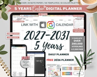 ALL in One Digital Planner, 2027 2028 - 2031 Goodnotes Planner, Five Year Digital Planner, iPad Planner, Hyperlinked Planner, Stickers