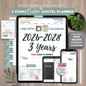 Digital Planner, Goodnotes Planner, Portrait Digital Planner, 2026 2027 2028, ipad planner, Hyperlinked Planner, Digital Calendar, Stickers