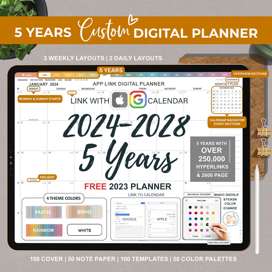 Digital Planner Goodnotes Planner 2024 2025 2028 Five Year Etsy UK
