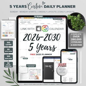 Digital Planner, Goodnotes Planner, Portrait Digital Planner, 2026 2027 -2030, Five Years Digital Planner, Hyperlinked Planner, Stickers
