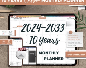 Digital Monthly Planner Goodnotes, 2024 - 2033 Ten Years, ipad planner, Goodnotes Planner, Digital Calendar Planner, Monthly Calendar