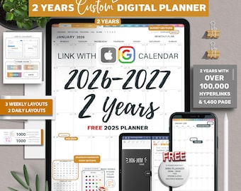 2026 2027 Digital Planner, Goodnotes Planner, Portrait Digital Planner, iPad Planner, Hyperlinked Planner, Daily planner, Magic Stickers