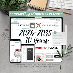Digital Monthly Planner Goodnotes, 2026 - 2035 Ten Years, ipad planner, Goodnotes Planner, Digital Calendar Planner, Monthly Calendar