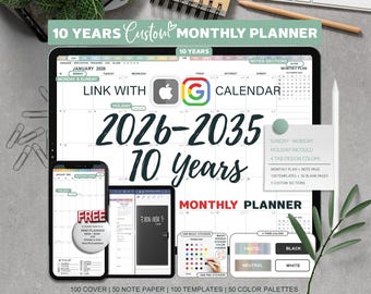 Digital Monthly Planner Goodnotes, 2026 - 2035 Ten Years, ipad planner, Goodnotes Planner, Digital Calendar Planner, Monthly Calendar
