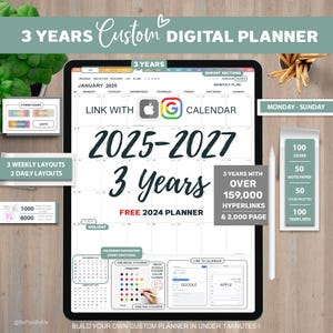 Digital Planner, Goodnotes Planner, Portrait Digital Planner, 2025 2026 2027, ipad planner, Hyperlinked Planner, Digital Calendar, Stickers